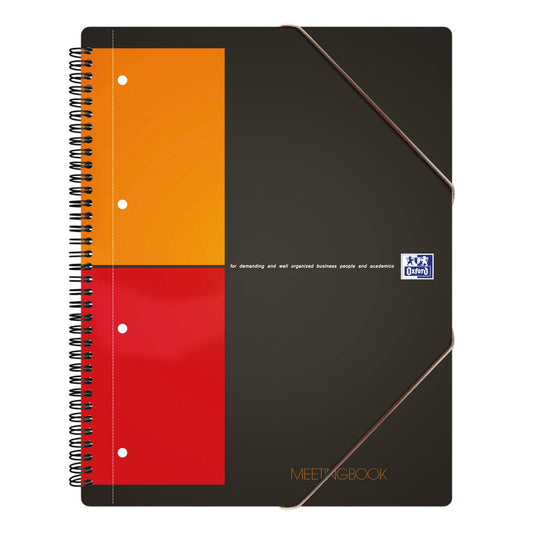 Oxford Collegeblock International Meetingbook DIN A4+ kariert mit Rand innen/außen Polypropylen grau/orange/rot 80 Bl.