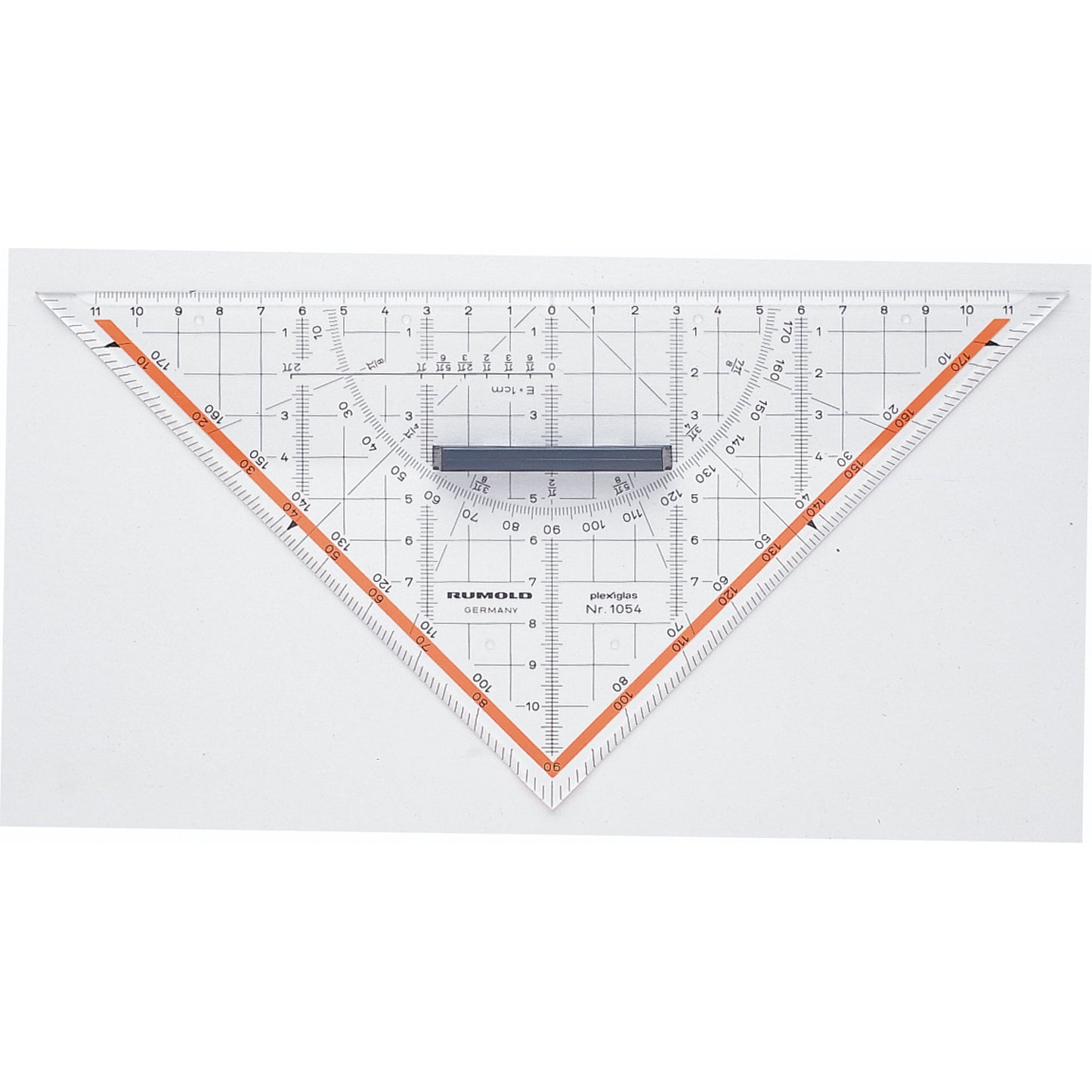 RUMOLD Zeichendreieck 25cm mit farbig hinterlegten Winkelgraden mit Griff Acrylglas transparent