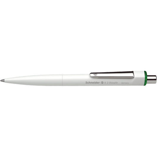 Schneider Kugelschreiber K 3 Biosafe 0,6mm grün Mine auswechselbar dokumentenecht Schaftfarbe: weiß
