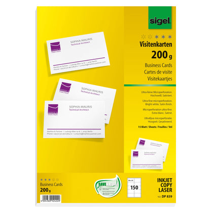 SIGEL Visitenkarte DIN A4 200g/m² hochweiß 15 Bl./Pack. 150 St./Pack.