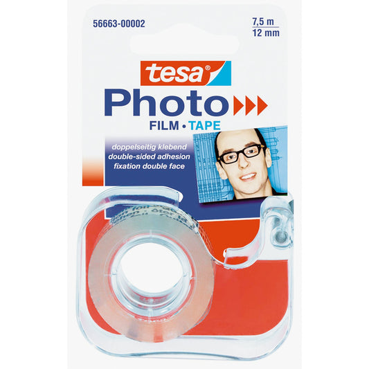 tesa® Handabroller Photo® Film nachfüllbar inkl. 1 Rolle tesa Photo® Film, 12 mm x 7,5 m (B x L) ohne Lösungsmittel transparent