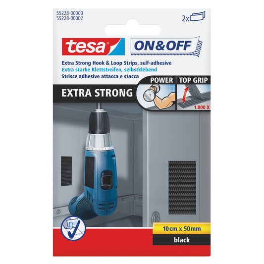 tesa® Klettverbinder On & Off Extra Strong 50 x 100 mm (B x L) selbstklebend schwarz 2 St./Pack.