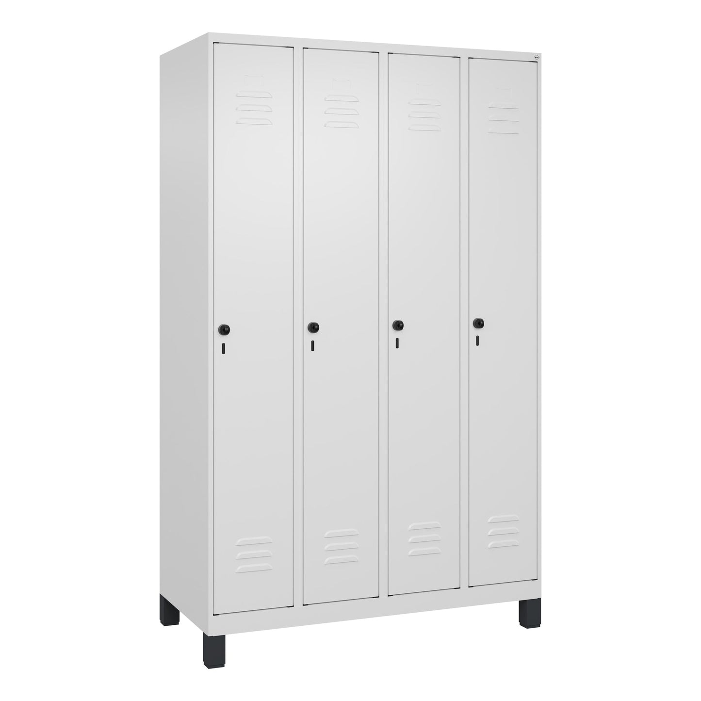 C+P Kleiderspind Classic PLUS 1.200 x 1.950 x 500 mm (B x H x T) 4 Abteile Stahl Farbe der Front: verkehrsweiß Farbe des Korpus: verkehrsweiß