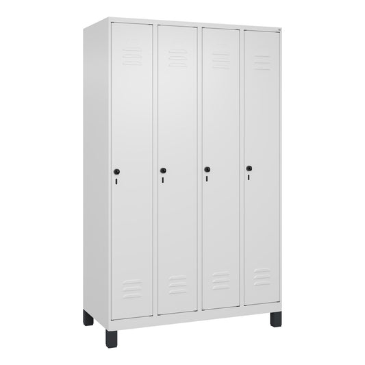 C+P Kleiderspind Classic PLUS 1.200 x 1.950 x 500 mm (B x H x T) 4 Abteile Stahl Farbe der Front: verkehrsweiß Farbe des Korpus: verkehrsweiß