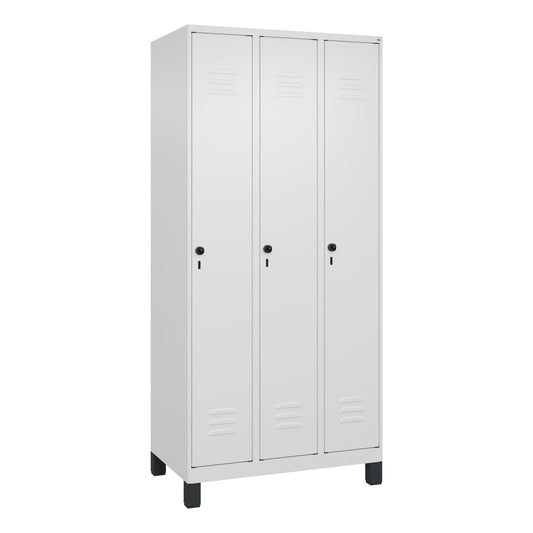 C+P Kleiderspind Classic PLUS 900 x 1.950 x 500 mm (B x H x T) 3 Abteile Stahl Farbe der Front: verkehrsweiß Farbe des Korpus: verkehrsweiß