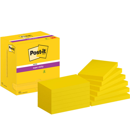 Post-it® Haftnotiz Super Sticky Notes 127 x 76 mm (B x H) gelb 90 Bl./Block 12 Block/Pack.