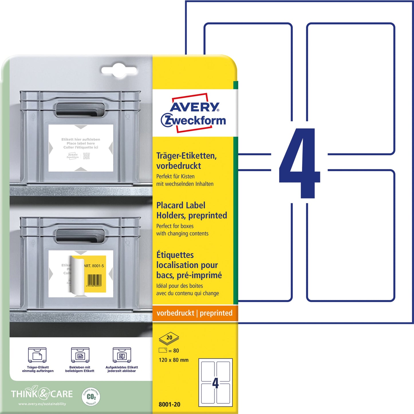 Avery Zweckform Träger-Etikett 120 x 80 mm (B x H) Polypropylen weiß/hellgrau 80 Etik./Pack.