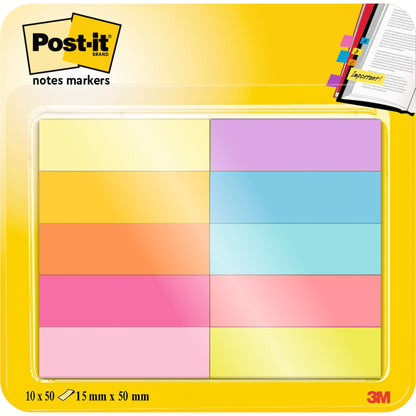 Post-it® Haftmarker Page Marker schmal 50 x 15 mm (B x H) gelb, ultragelb, vitalorange, powerpink, lila, flieder, paradiseblau, türkis, guavapink, neongrün 50 Bl./Block 10 Block/Pack.