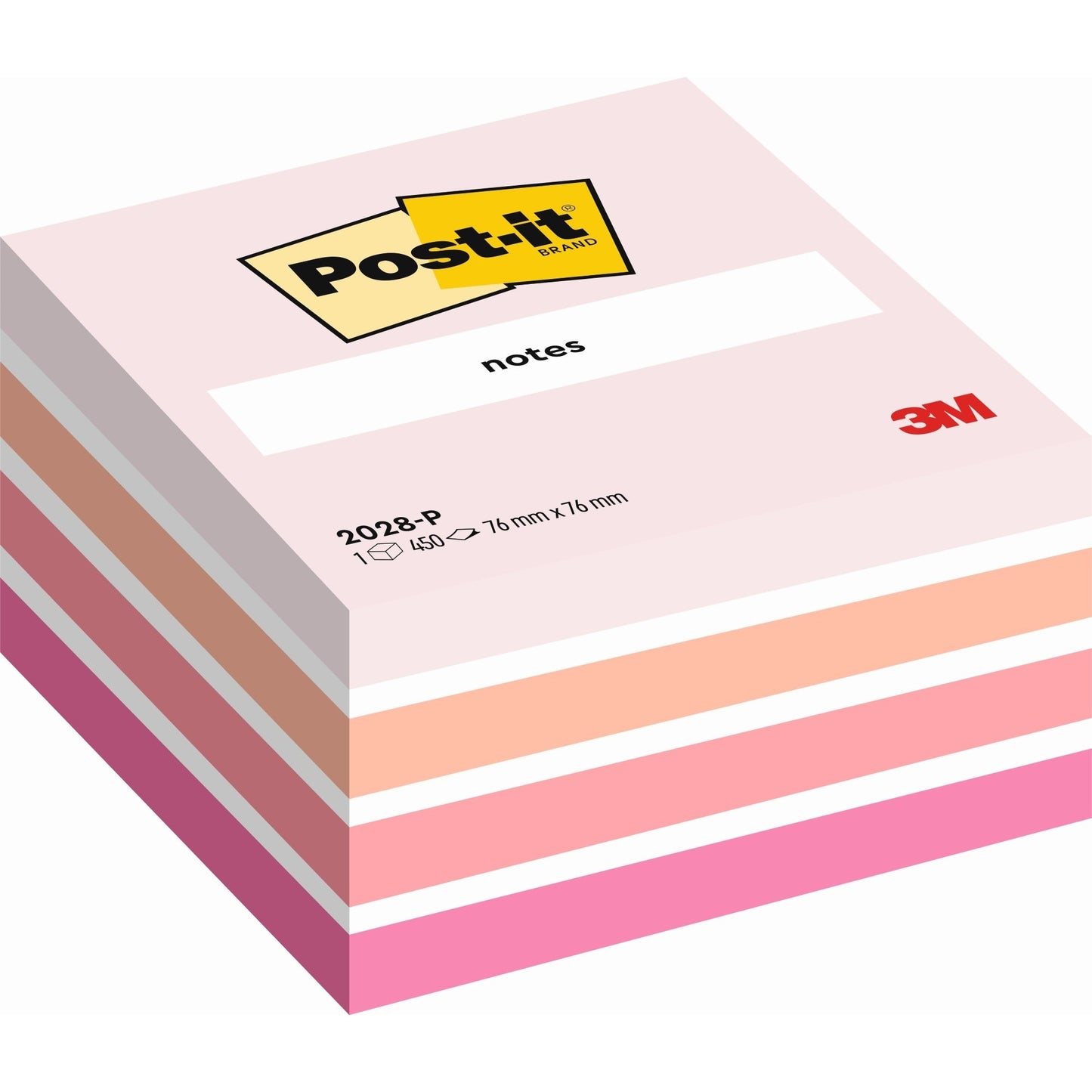 Post-it® Haftnotizwürfel 76 x 45 x 76 mm (B x H x T) pastellrosa, weiß, wassermelonenrot, guavapink, powerpink 450 Bl.
