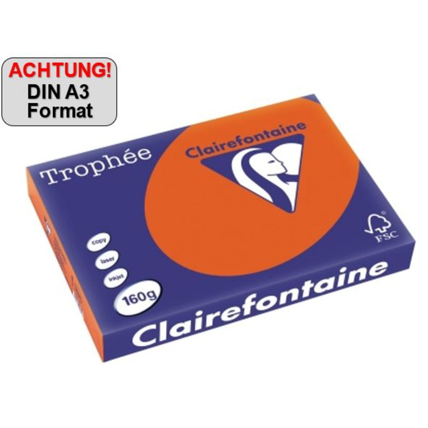 Clairefontaine Kopierpapier Trophée Color DIN A3 160g/m² elementar chlorfrei gebleicht, holzfrei ziegelrot 250 Bl./Pack.