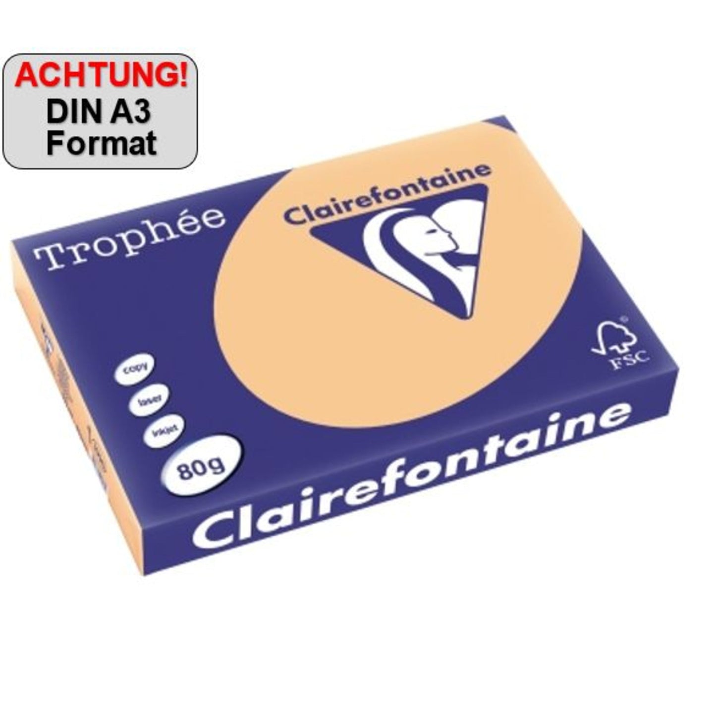 Clairefontaine Kopierpapier Trophée Color DIN A3 80g/m² elementar chlorfrei gebleicht, holzfrei aprikose 500 Bl./Pack.