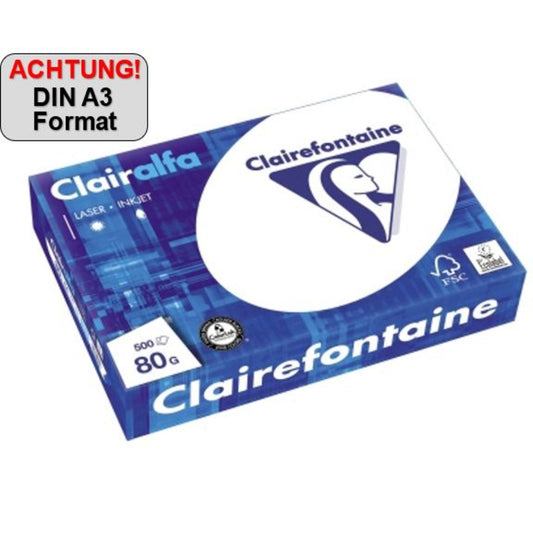 Clairefontaine Multifunktionspapier CLAIRalfa DIN A3 80g/m² hochweiß 500 Bl./Pack.