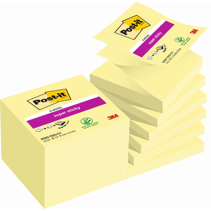 Post-it® Haftnotiz Super Sticky Z-Notes 76 x 76 mm (B x H) gelb 90 Bl./Block 12 Block/Pack.