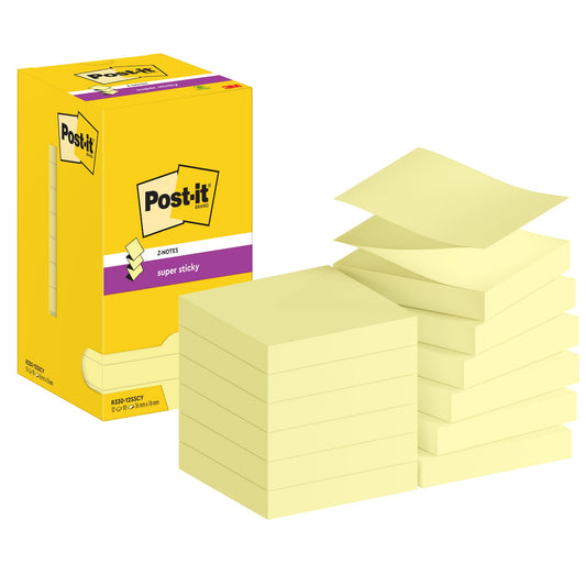 Post-it® Haftnotiz Super Sticky Z-Notes 76 x 76 mm (B x H) gelb 90 Bl./Block 12 Block/Pack.