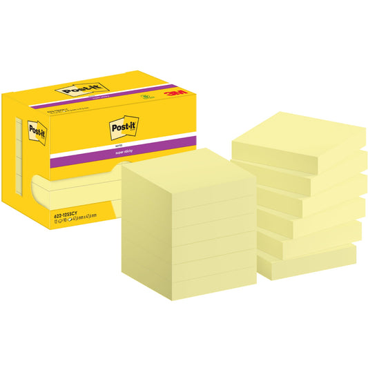 Post-it® Haftnotiz Super Sticky Notes 47,6 x 47,6 mm (B x H) gelb 90 Bl./Block 12 Block/Pack.