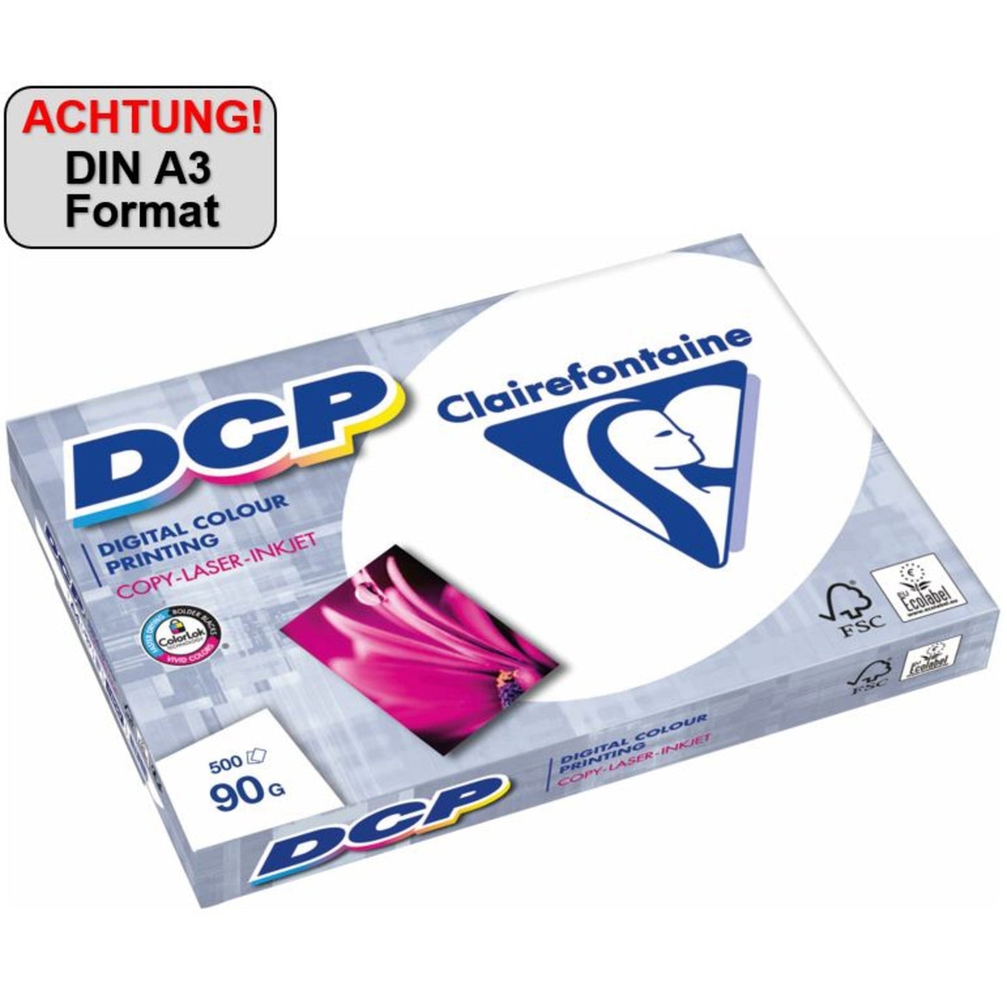 Clairefontaine Farblaserpapier DCP DIN A3 90g/m² elementar chlorfrei gebleicht hochweiß 500 Bl./Pack.