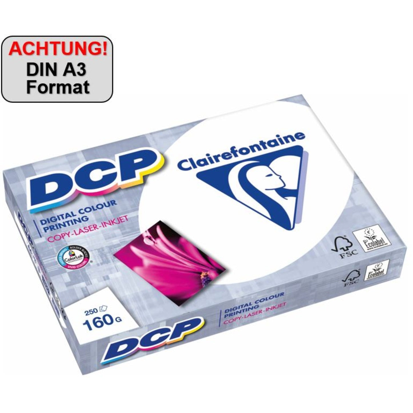Clairefontaine Farblaserpapier DCP DIN A3 160g/m² elementar chlorfrei gebleicht hochweiß 250 Bl./Pack.