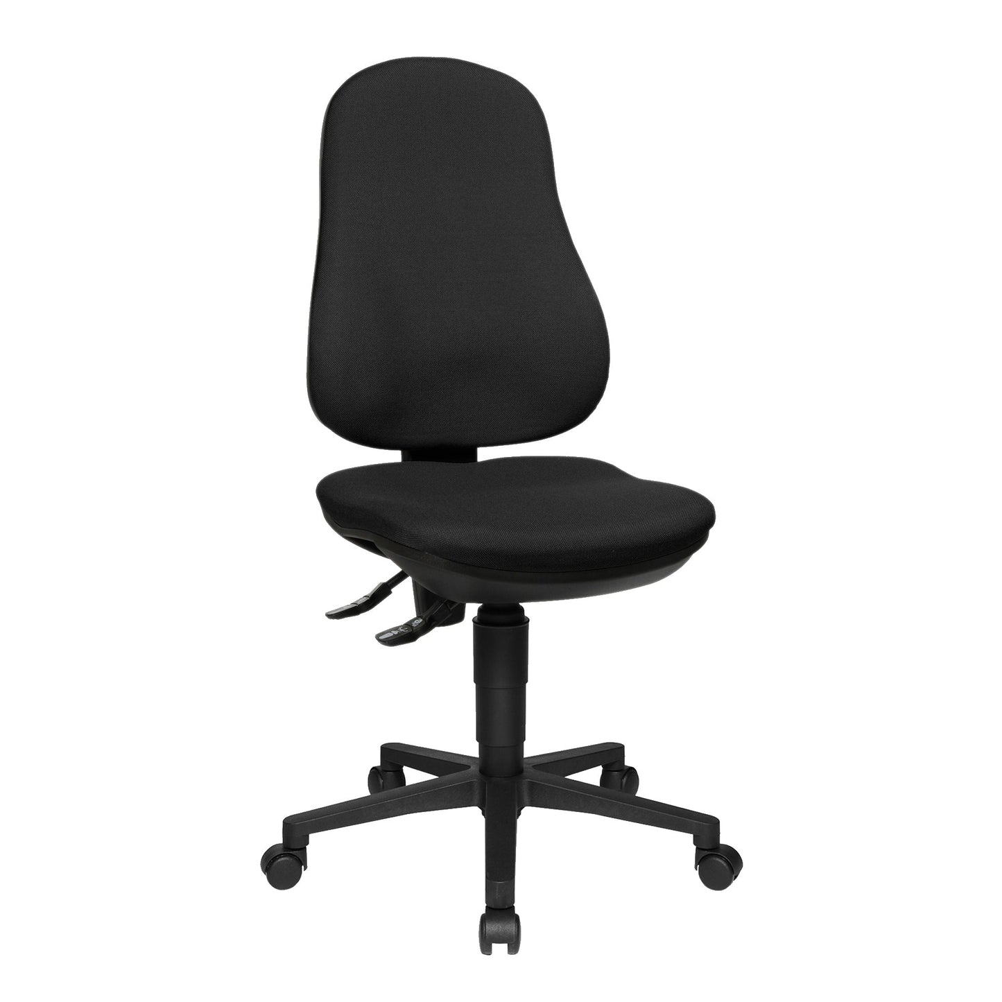 TOPSTAR Bürodrehstuhl Point 70 41-53cm Permanentkontaktmechanik Rolle hart gebremst (für Teppichboden) optionales Zubehör: Armlehnen 7082: SU(B), Rolle weich gebremmst (für Hartboden) 6991 Polyamid schwarz