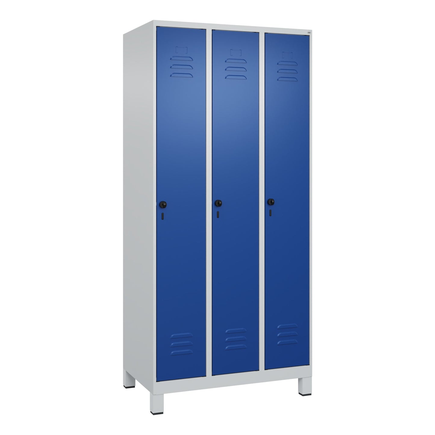 C+P Kleiderspind Classic PLUS 900 x 1.950 x 500 mm (B x H x T) 3 Abteile Stahl Farbe der Front: lichtblau Farbe des Korpus: lichtgrau
