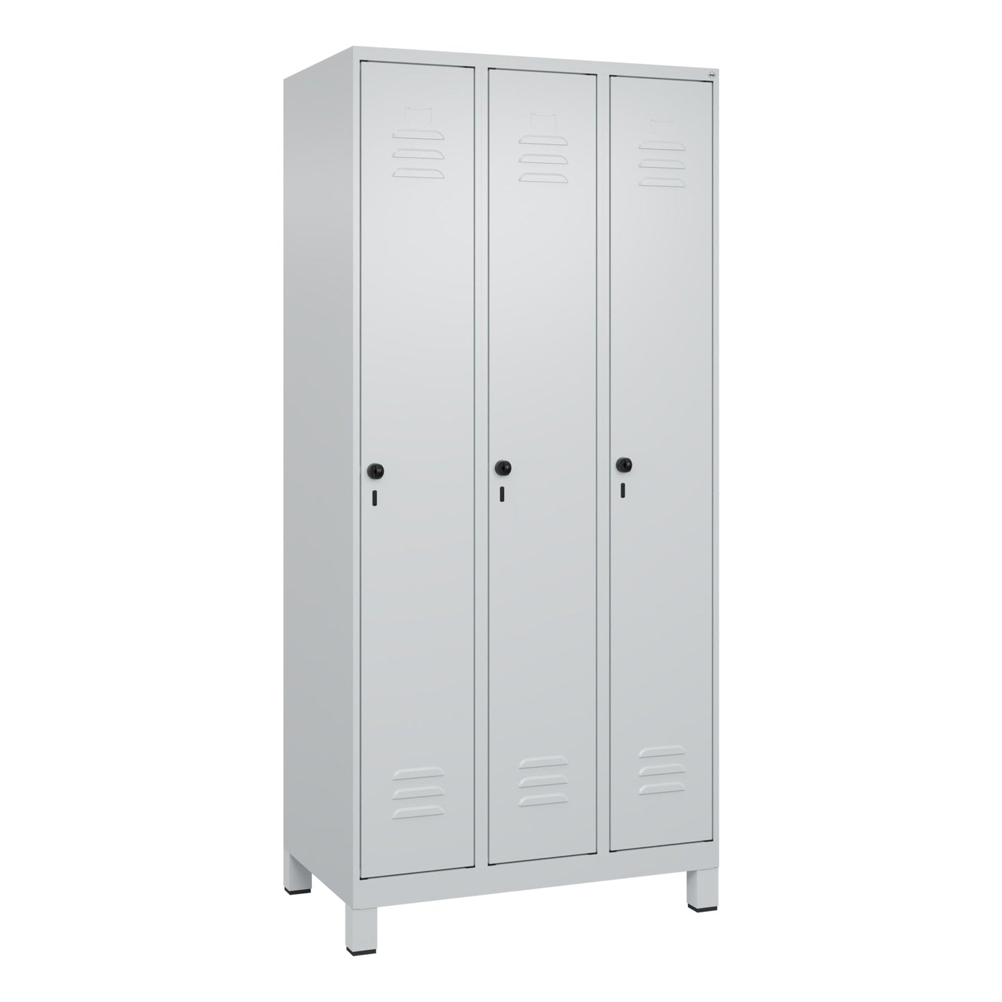C+P Kleiderspind Classic PLUS 900 x 1.950 x 500 mm (B x H x T) 3 Abteile Stahl Farbe der Front: lichtgrau Farbe des Korpus: lichtgrau