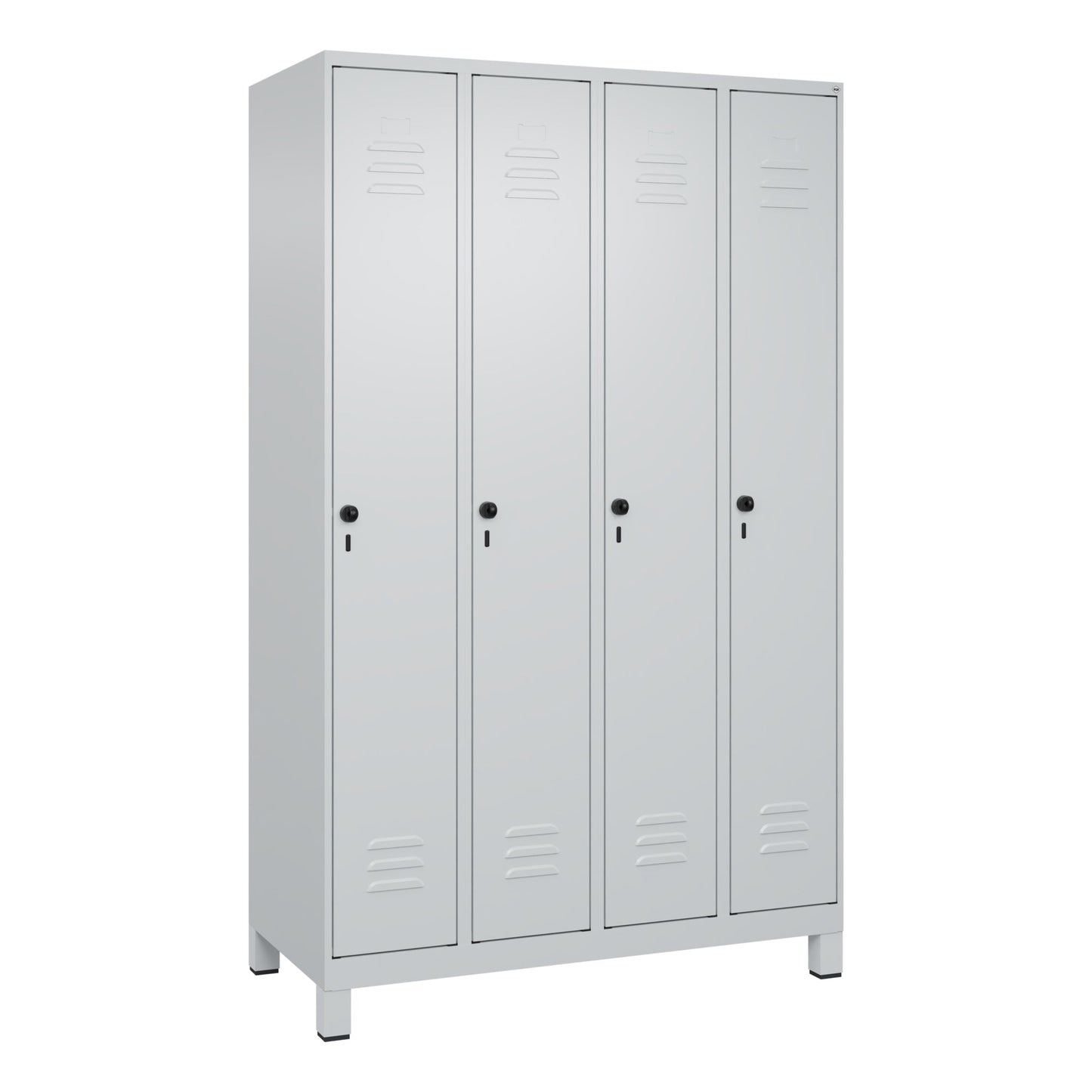 C+P Kleiderspind Classic PLUS 1.200 x 1.950 x 500 mm (B x H x T) 4 Abteile Stahl Farbe der Front: lichtgrau Farbe des Korpus: lichtgrau