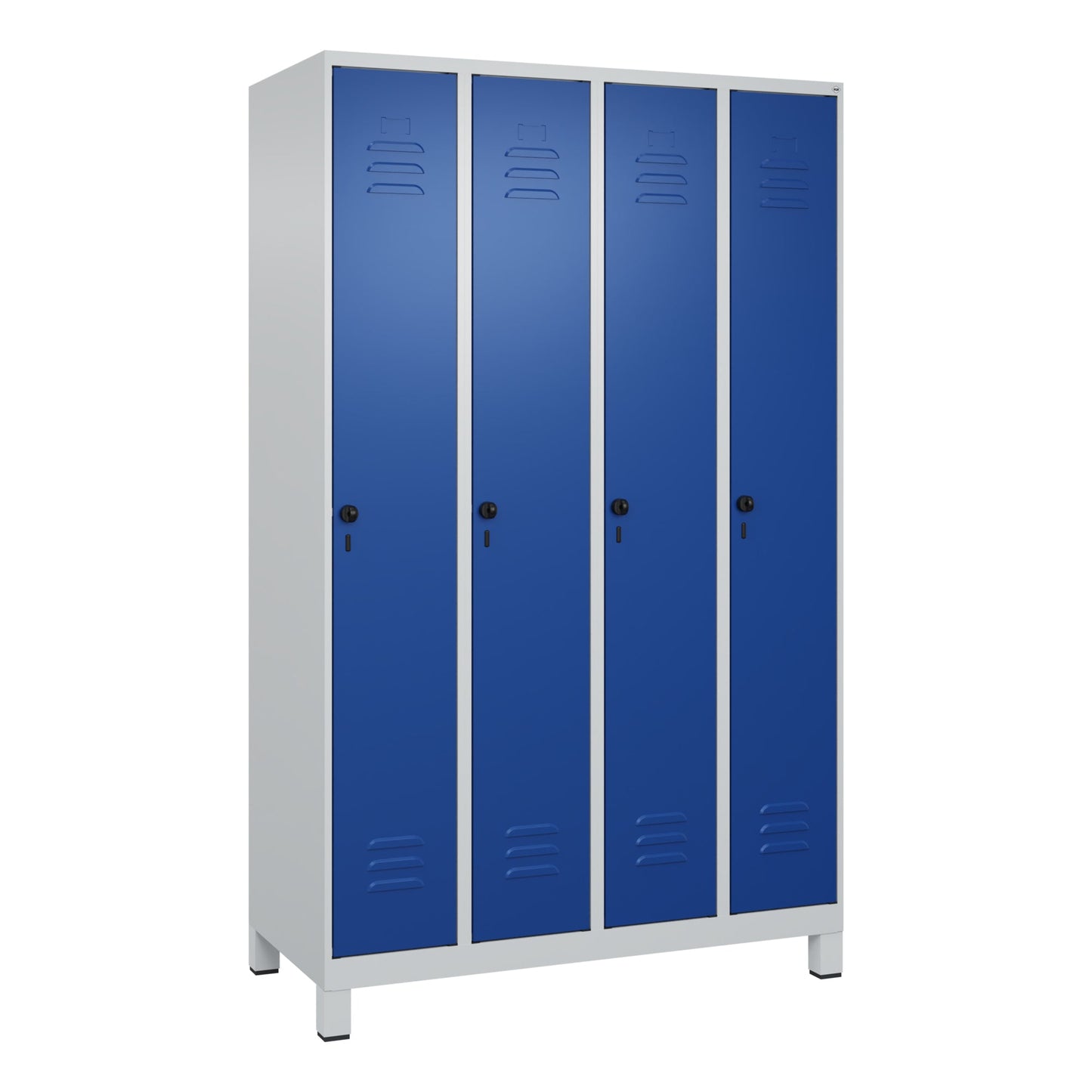C+P Kleiderspind Classic PLUS 1.200 x 1.950 x 500 mm (B x H x T) 4 Abteile Stahl Farbe der Front: lichtblau Farbe des Korpus: lichtgrau