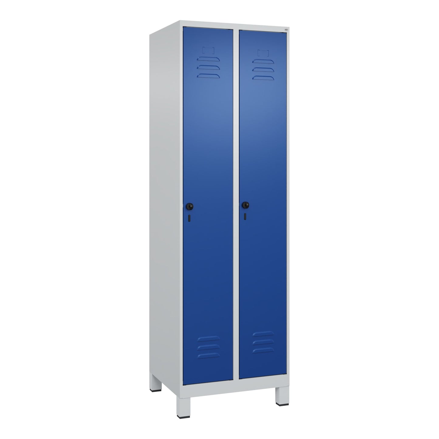 C+P Kleiderspind Classic PLUS 600 x 1.950 x 500 mm (B x H x T) 2 Abteile Stahl Farbe der Front: lichtblau Farbe des Korpus: lichtgrau