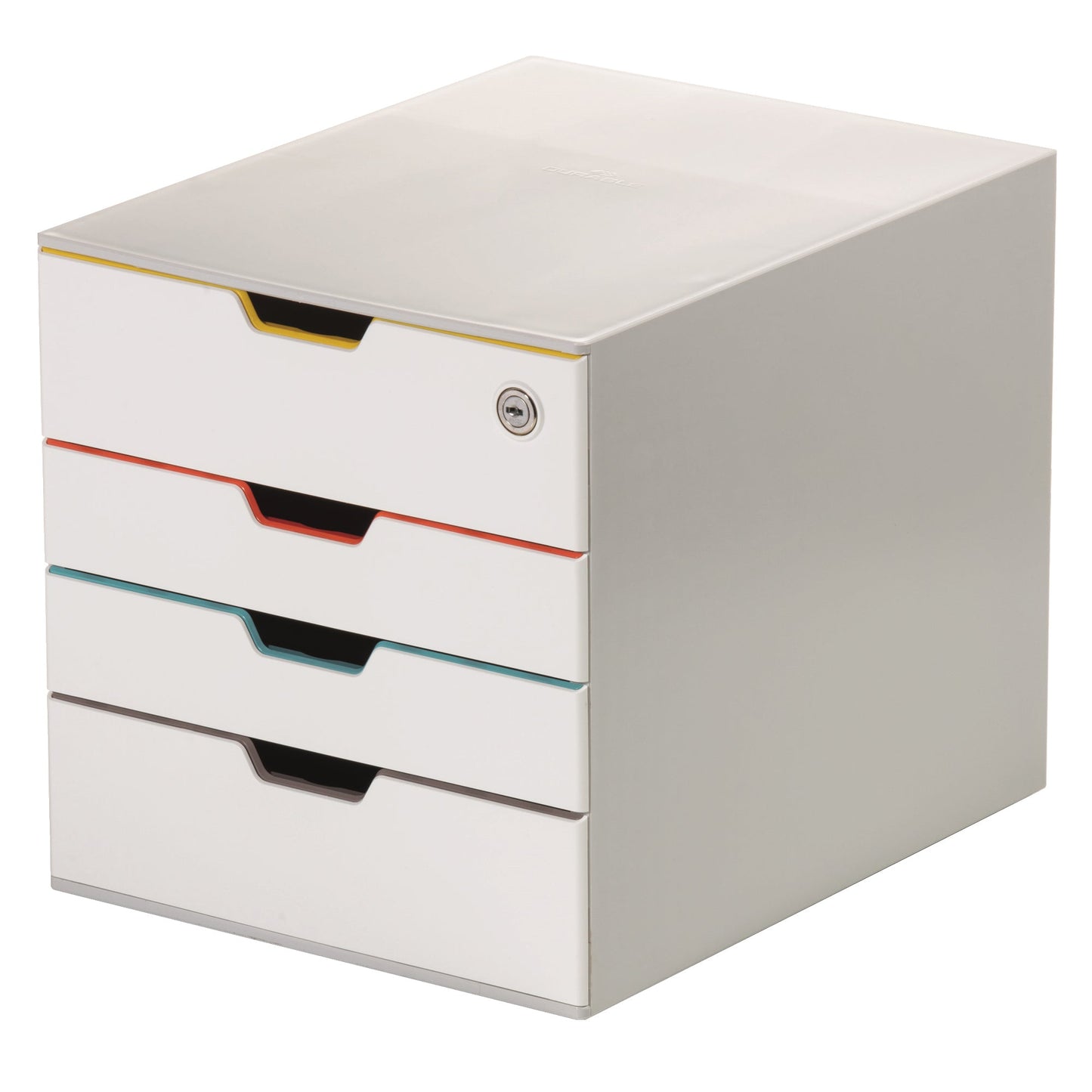 DURABLE Schubladenbox VARICOLOR® MIX 4 SAFE 4 Schubladen DIN A4, DIN C4, Folio, Letter ABS Kunststoff/Polystyrol Gehäusefarbe: weiß Farbe der Schublade: weiß/mehrfarbig