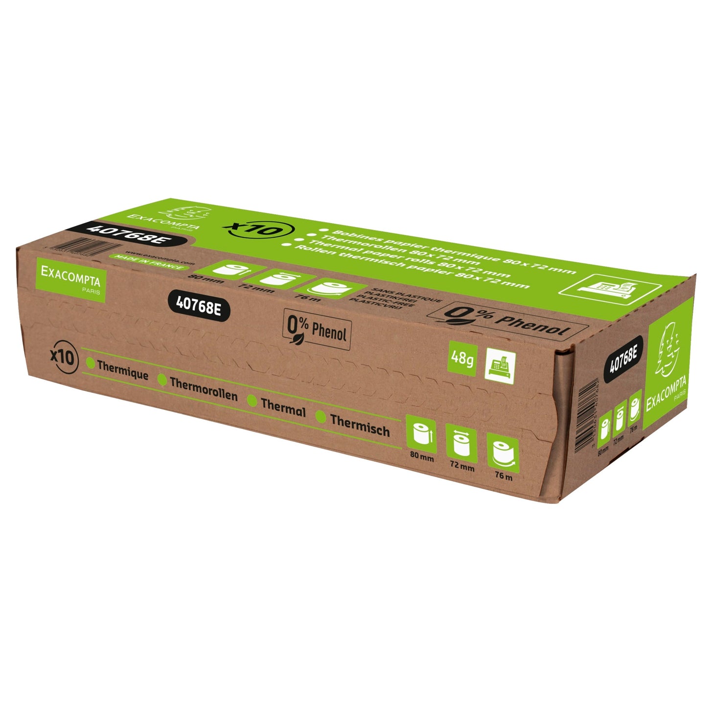 Exacompta Thermokassenrolle 80 mm x 76 m (B x L) 72mm BPA-frei phenolfrei 10 St./Pack.