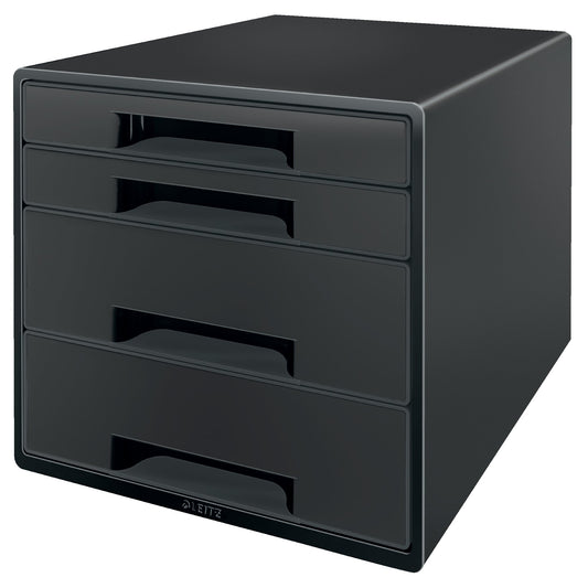 Leitz Schubladenbox Recycle CUBE 4 Schubladen DIN A4 Polystyrol, 90 % recycelt Gehäusefarbe: schwarz Farbe der Schublade: schwarz