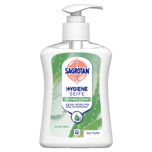 Sagrotan Flüssigseife HYDRA CARE Aloe Vera dermatologisch getestet Ausführung des Behälters: Pumpflasche Material des Behälters: Kunststoff 0,25l