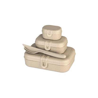 Koziol Lunchbox PASCAL READY 16,6 x 6,2 x 23,2 cm (B x H x T) 4-teiliges Lunchbox-Set inkl. Besteck TPE Kunststoff nature desert sand