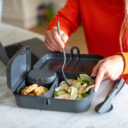 Koziol Lunchbox PASCAL READY 16,6 x 6,2 x 23,2 cm (B x H x T) 4-teiliges Lunchbox-Set inkl. Besteck TPE Kunststoff nature ash grey