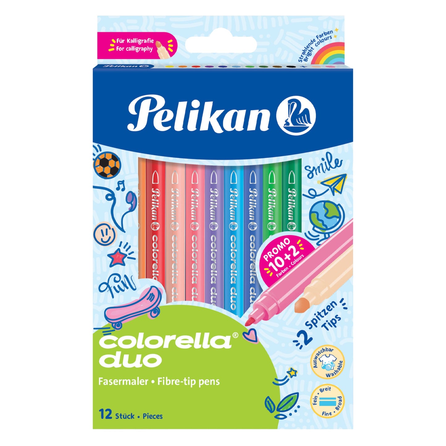 Pelikan Doppelfasermaler Colorella Duo 1 und 2mm farbig sortiert 12 St./Pack.