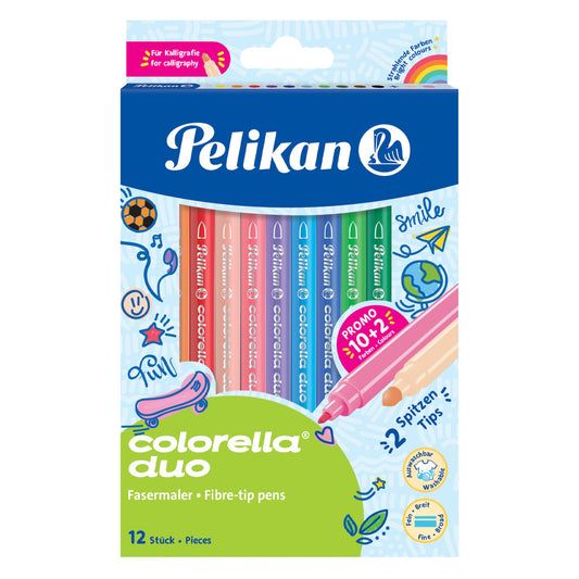 Pelikan Doppelfasermaler Colorella Duo 1 und 2mm farbig sortiert 12 St./Pack.