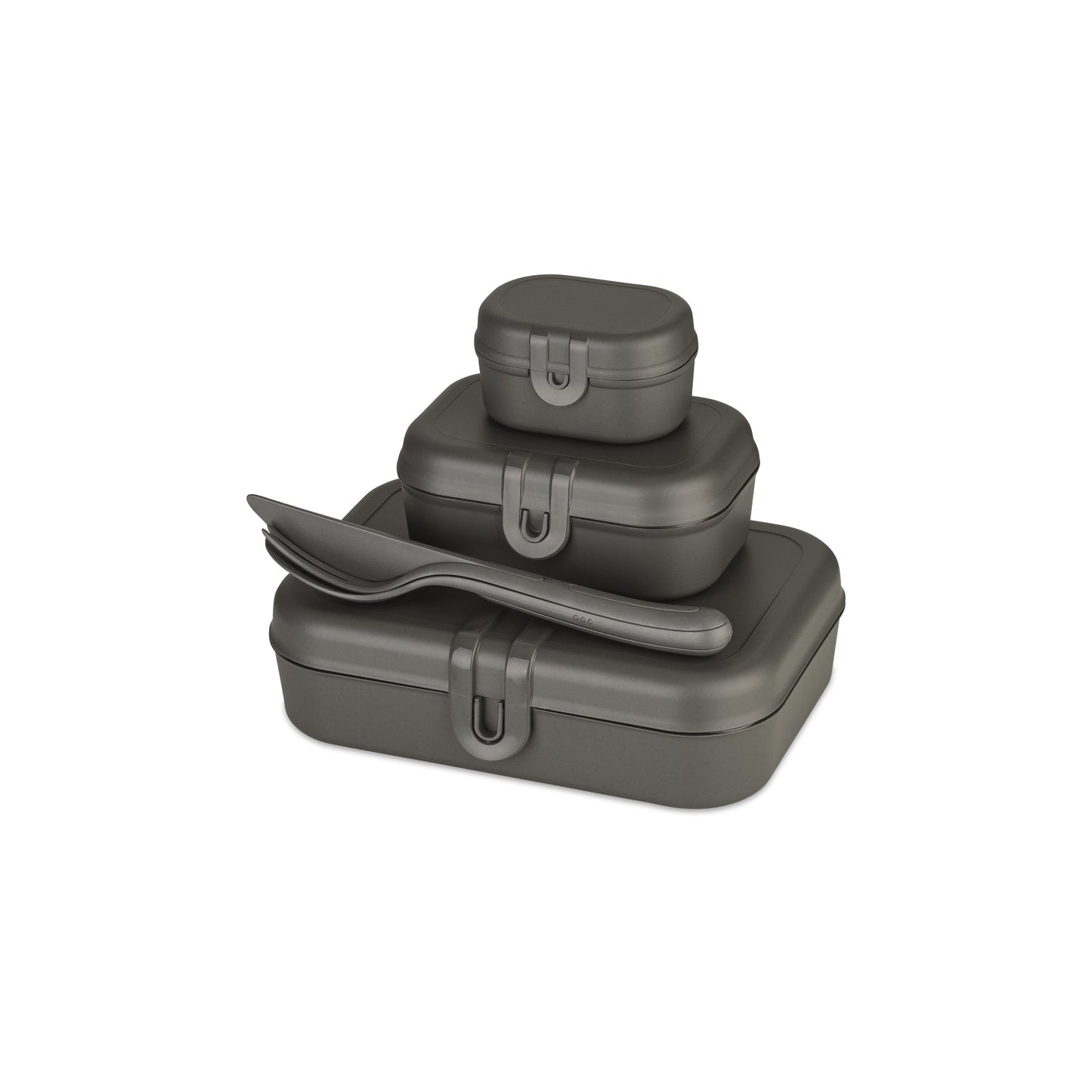 Koziol Lunchbox PASCAL READY 16,6 x 6,2 x 23,2 cm (B x H x T) 4-teiliges Lunchbox-Set inkl. Besteck TPE Kunststoff nature ash grey