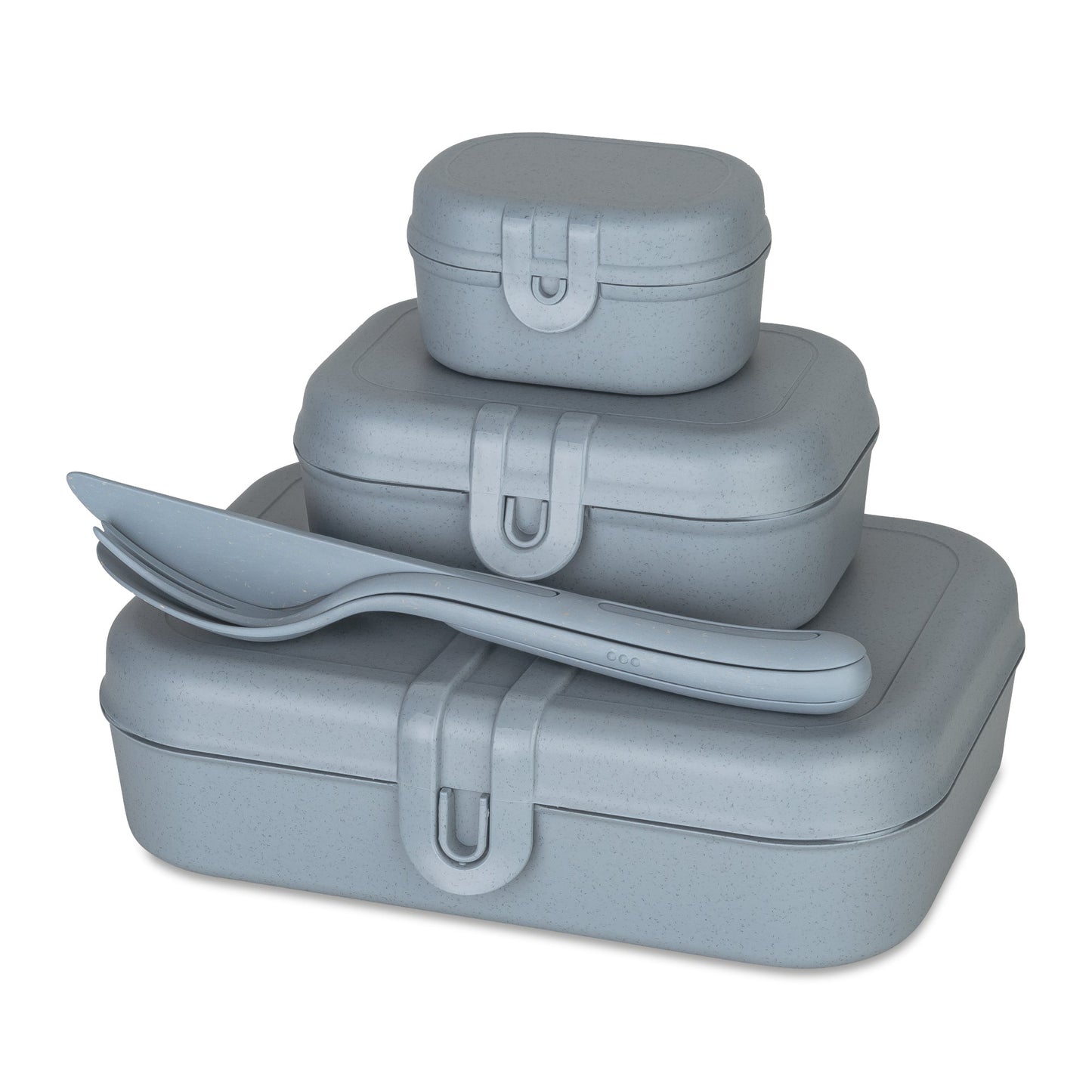 Koziol Lunchbox PASCAL READY 16,6 x 6,2 x 23,2 cm (B x H x T) 4-teiliges Lunchbox-Set inkl. Besteck TPE Kunststoff nature flower blue