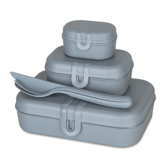 Koziol Lunchbox PASCAL READY 16,6 x 6,2 x 23,2 cm (B x H x T) 4-teiliges Lunchbox-Set inkl. Besteck TPE Kunststoff nature flower blue