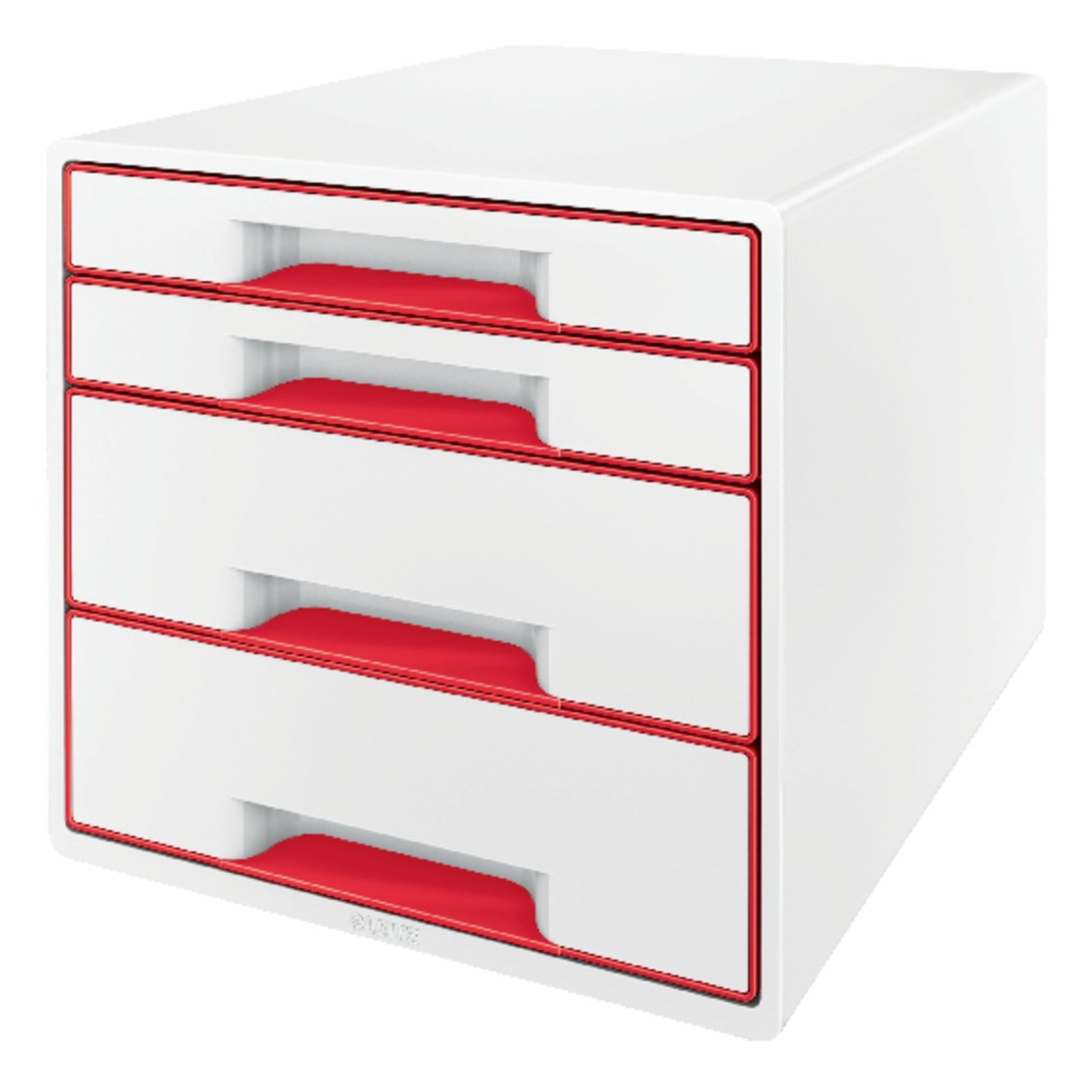 Leitz Schubladenbox WOW CUBE 4 Schubladen DIN A4 Polystyrol Gehäusefarbe: weiß Farbe der Schublade: rot/weiß