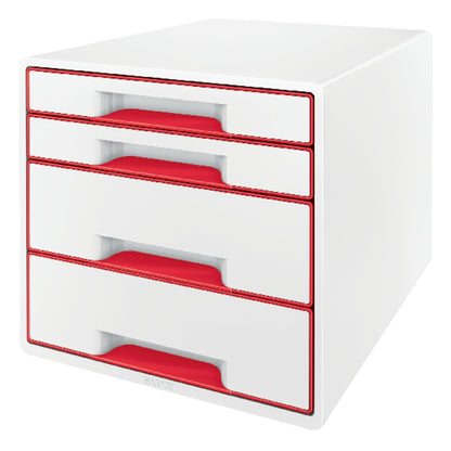 Leitz Schubladenbox WOW CUBE 4 Schubladen DIN A4 Polystyrol Gehäusefarbe: weiß Farbe der Schublade: rot/weiß