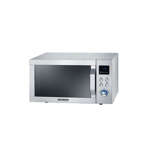 SEVERIN Mikrowelle MW 7774 48,3 x 28,1 x 43,5 cm (B x H x T) 25l 900W Pizza-Teller (Ø: ca. 28 cm), Grillrost, antihaftbeschichteter Crispy Teller Edelstahl, gebürstet