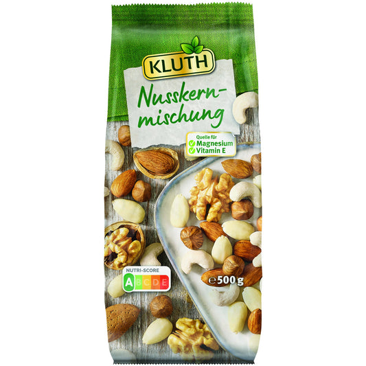KLUTH Nussmischung Walnusskerne, knackige Haselnusskerne, milde Cashewkerne, Mandelkerne 500 g/Pack.