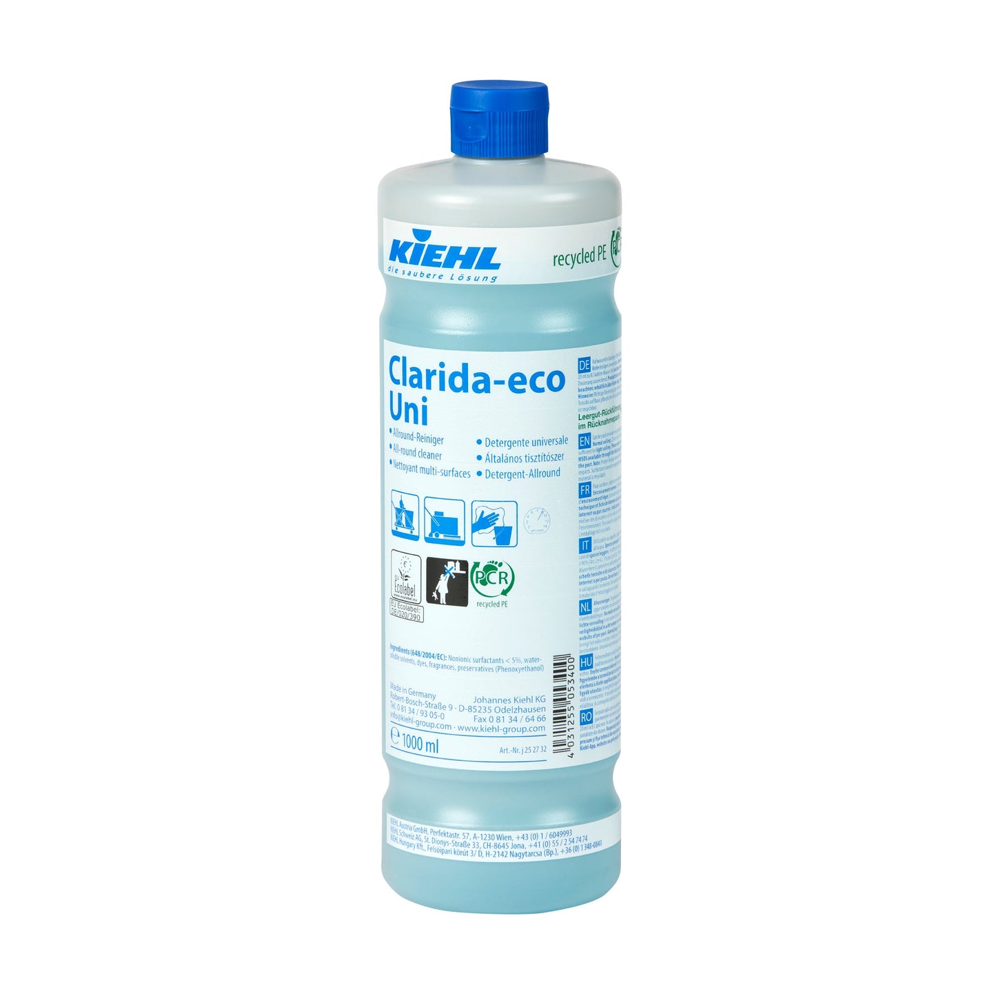 Kiehl Allzweckreiniger Clarida-eco Uni wasserbeständigen Oberflächen, Gegenständen, Bodenbelägen 8,5 Flasche Kunststoff 1l