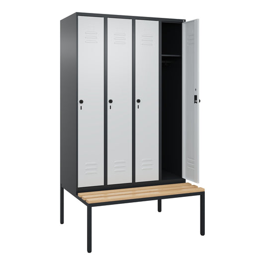 C+P Kleiderspind Classic PLUS 1.200 x 2.120 x 815 mm (B x H x T) 4 Abteile Stahl/Holz Farbe der Front: lichtgrau Farbe des Korpus: schwarzgrau