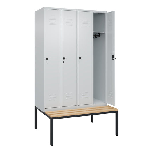 C+P Kleiderspind Classic PLUS 1.200 x 2.120 x 815 mm (B x H x T) 4 Abteile Stahl/Holz Farbe der Front: lichtgrau Farbe des Korpus: lichtgrau