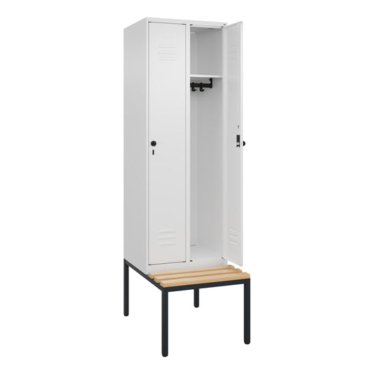 C+P Kleiderspind Classic PLUS 600 x 2.120 x 815 mm (B x H x T) 2 Abteile Stahl/Holz Farbe der Front: verkehrsweiß Farbe des Korpus: verkehrsweiß