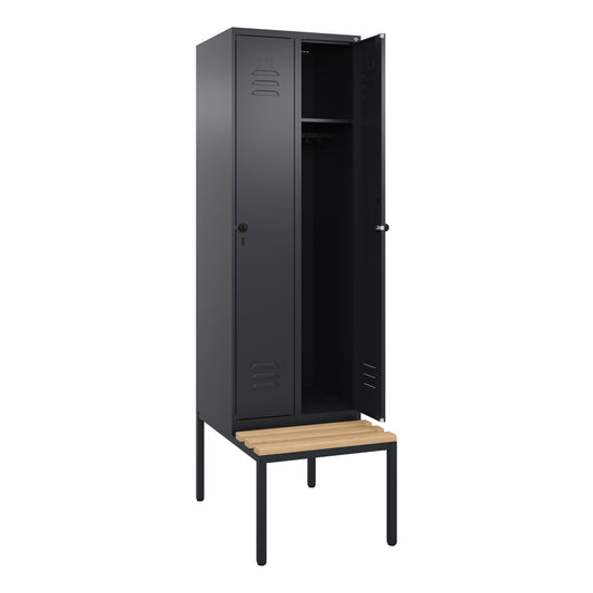 C+P Kleiderspind Classic PLUS 600 x 2.120 x 815 mm (B x H x T) 2 Abteile Stahl/Holz Farbe der Front: schwarzgrau Farbe des Korpus: schwarzgrau