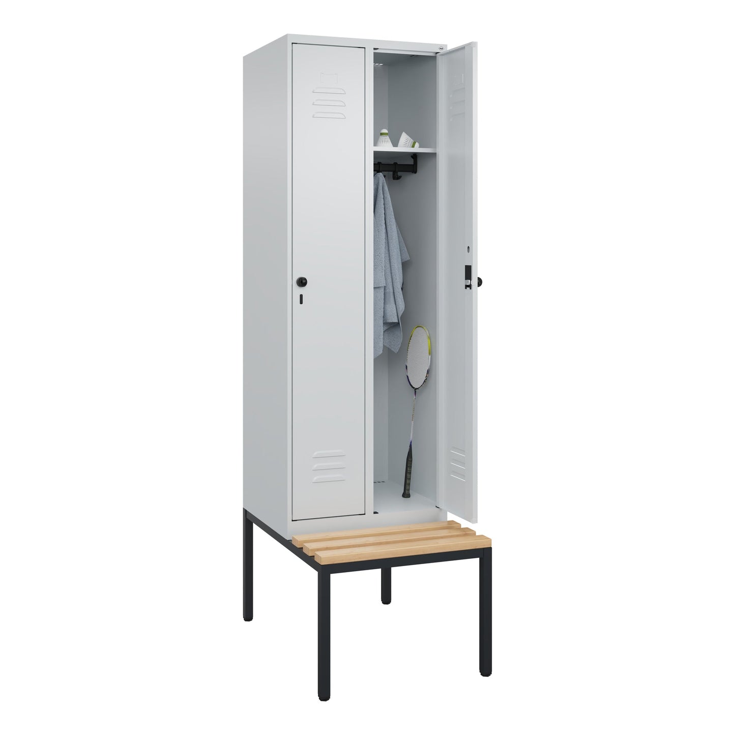 C+P Kleiderspind Classic PLUS 600 x 2.120 x 815 mm (B x H x T) 2 Abteile Stahl/Holz Farbe der Front: lichtgrau Farbe des Korpus: lichtgrau