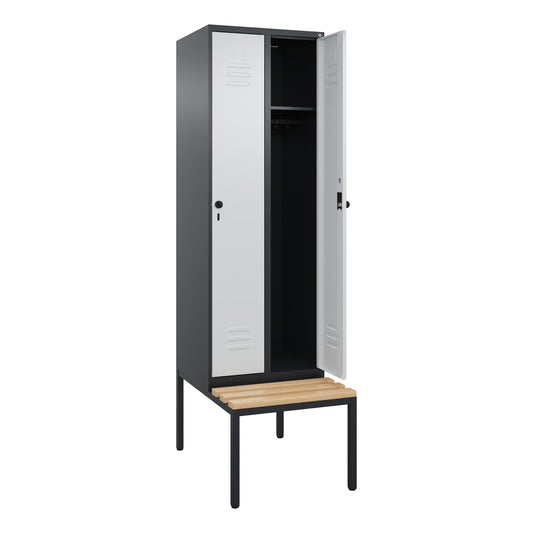 C+P Kleiderspind Classic PLUS 600 x 2.120 x 815 mm (B x H x T) 2 Abteile Stahl/Holz Farbe der Front: lichtgrau Farbe des Korpus: schwarzgrau
