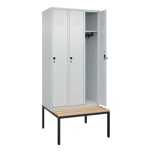 C+P Kleiderspind Classic PLUS 900 x 2.120 x 815 mm (B x H x T) 3 Abteile Stahl/Holz Farbe der Front: lichtgrau Farbe des Korpus: lichtgrau